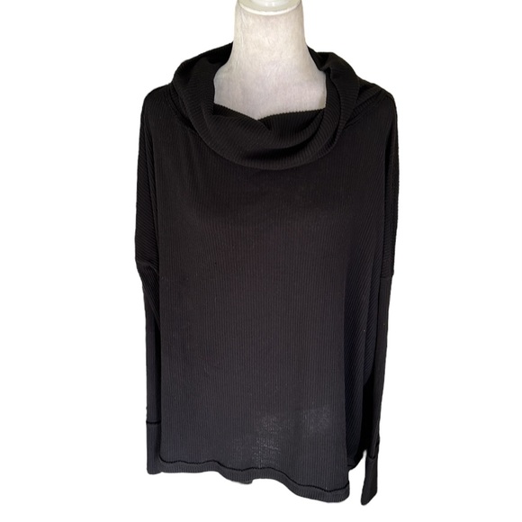 Free People Juicy Long Sleeve Black Ribbed Split Back Cowl Neck Top - M - Picture 6 of 16